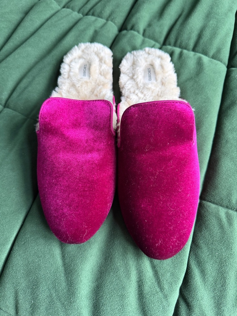 Birdies Cozy Faux-Fur Lined Velvet Slip-On Mules - Fuchsia